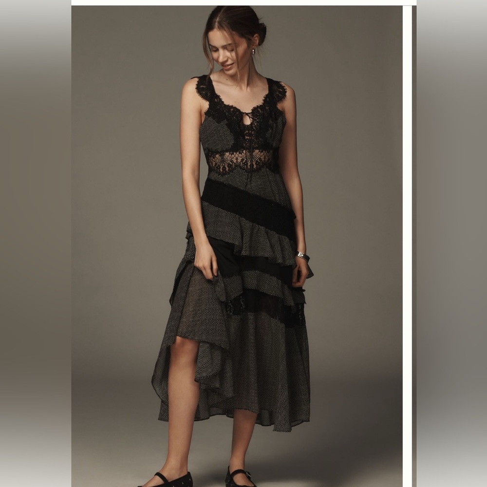 Anthropologie Sleeveless Keyhole Tiered Lace Midi Dress